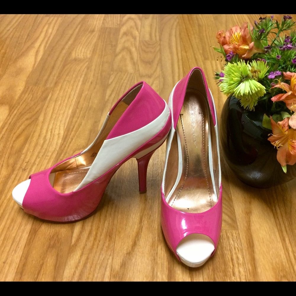 BGBGeneration Pink and Cream Peep Toe Heels Sz 9